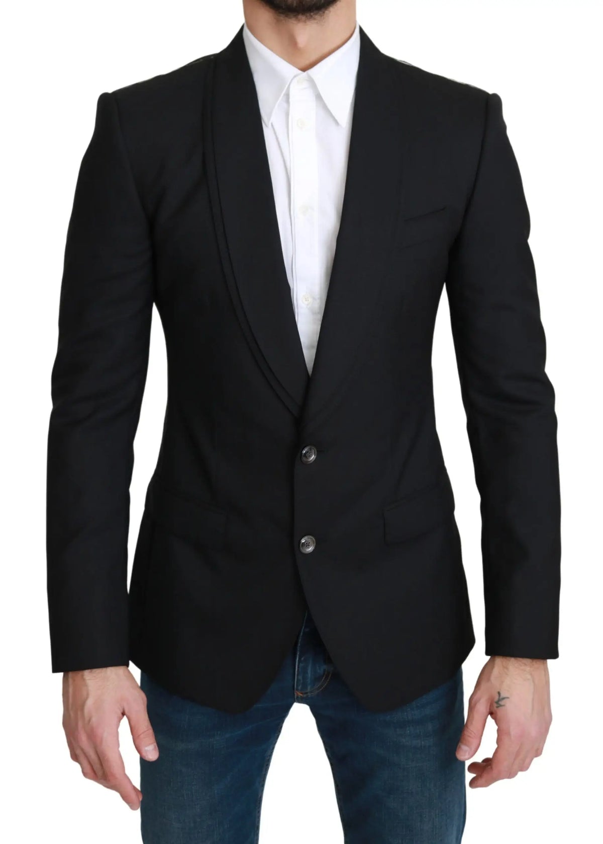 Veste noire dolce & gabbana en laine à simple boutonnière avec revers crantés pour un look formel