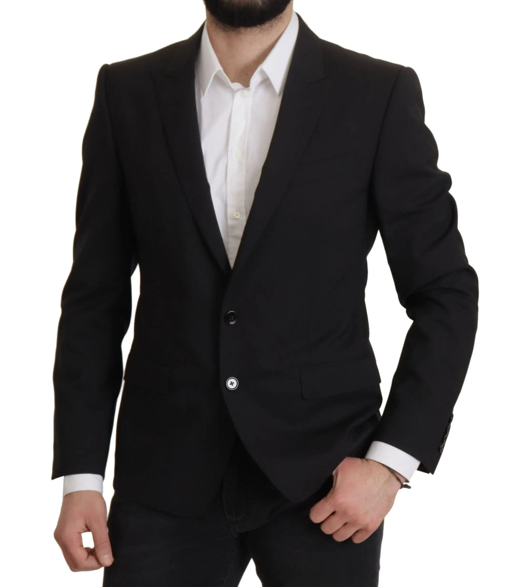 Veste blazer noire dolce & gabbana martini en tissu tailleur avec deux boutons et revers crantés simple boutonnage