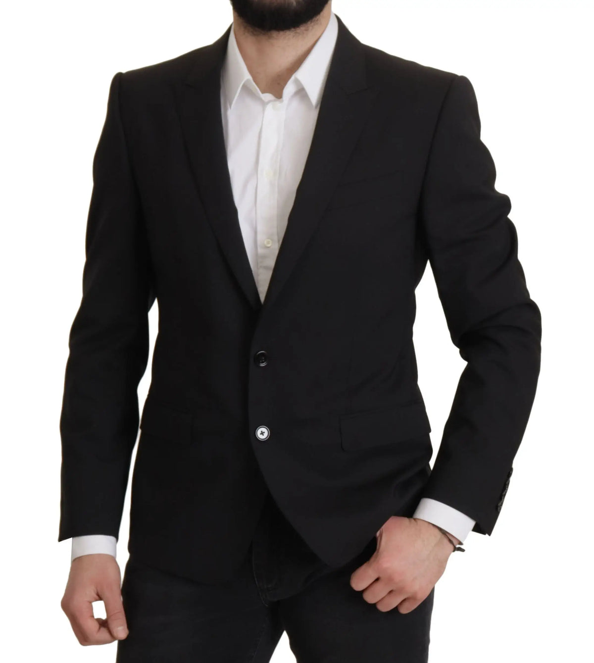 Veste blazer noire dolce & gabbana martini en tissu tailleur avec deux boutons et revers crantés simple boutonnage