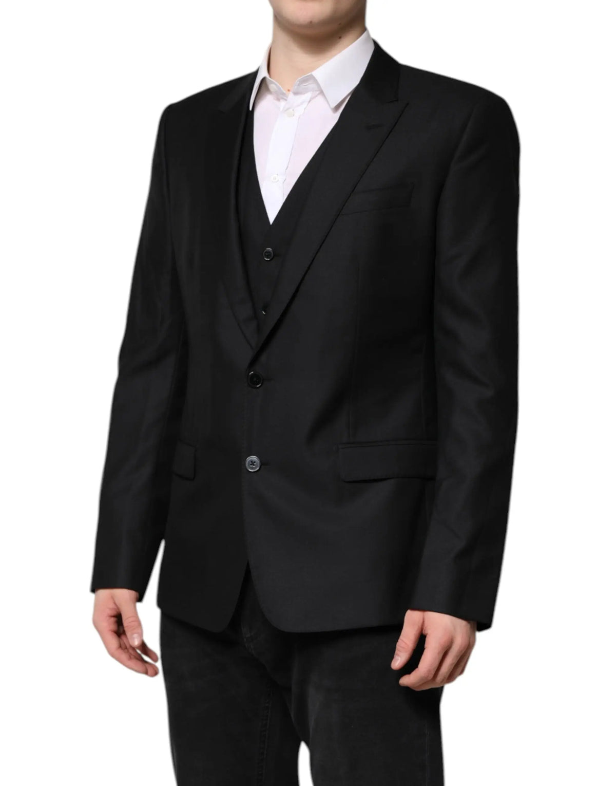 Veste de costume noire dolce gabbana en tissu taillé avec col cranté et fermeture à trois boutons