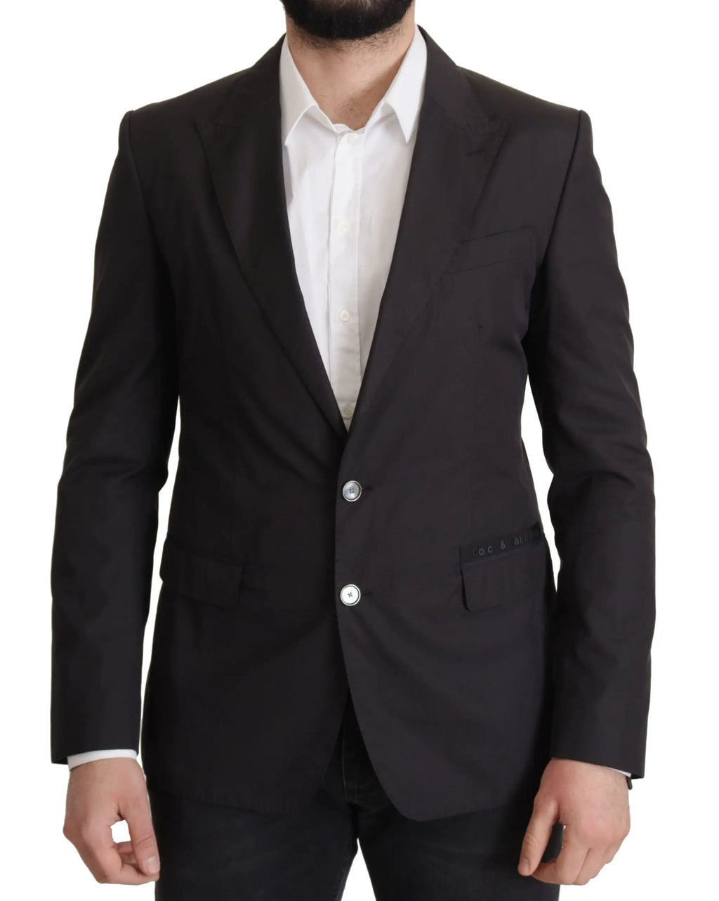 Blazer dolce & gabbana taormina noir en laine texturée avec deux boutons argentés porté sur chemise blanche