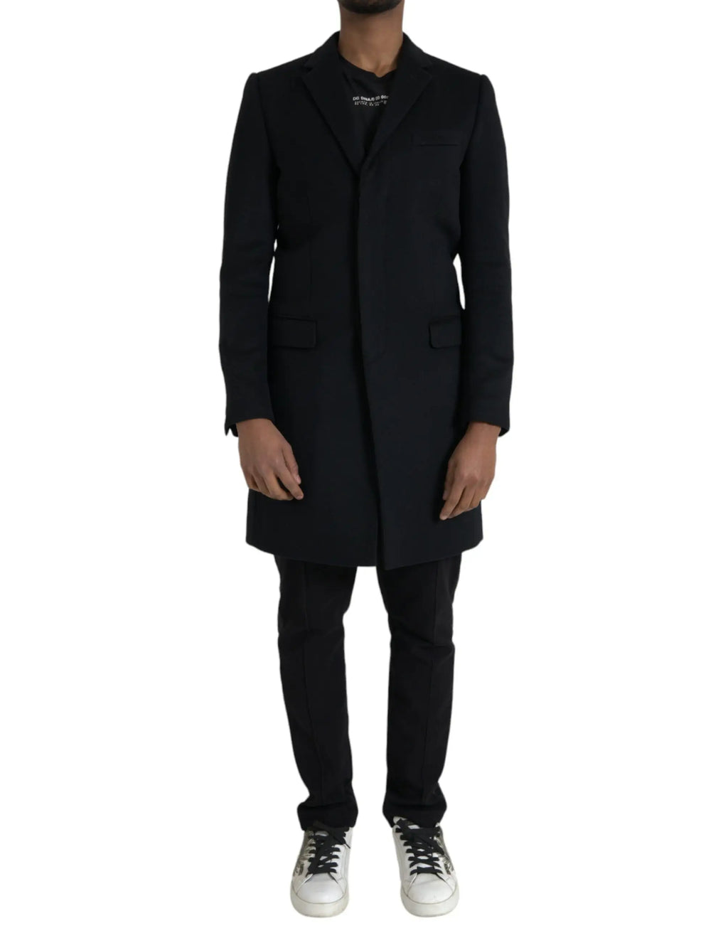 Dolce gabbana manteau trench single breasted noir en laine avec logo brodé discret sur la poitrine gauche
