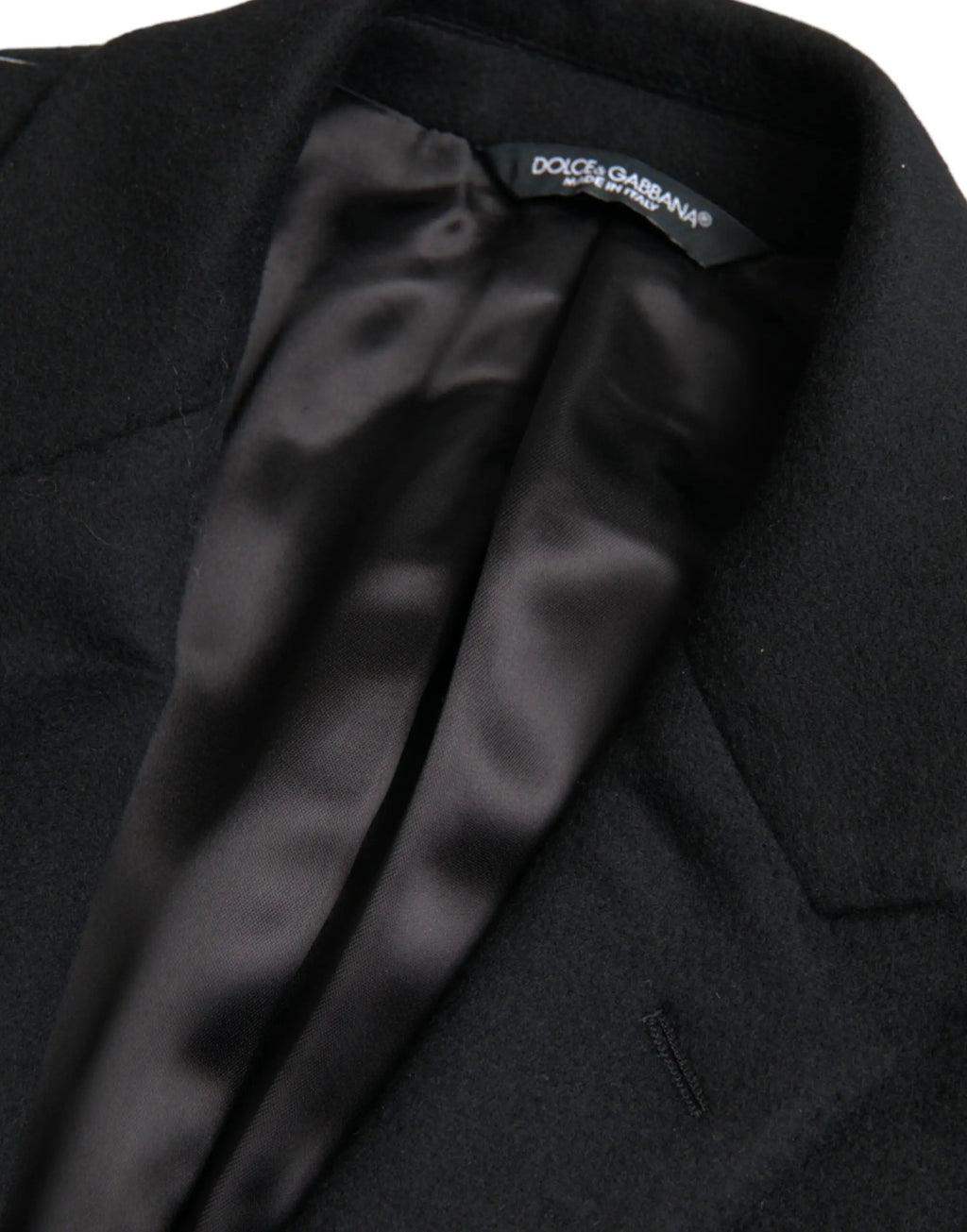 Dolce & gabbana trench coat jacket noir single boutonnage en laine avec doublure satinée