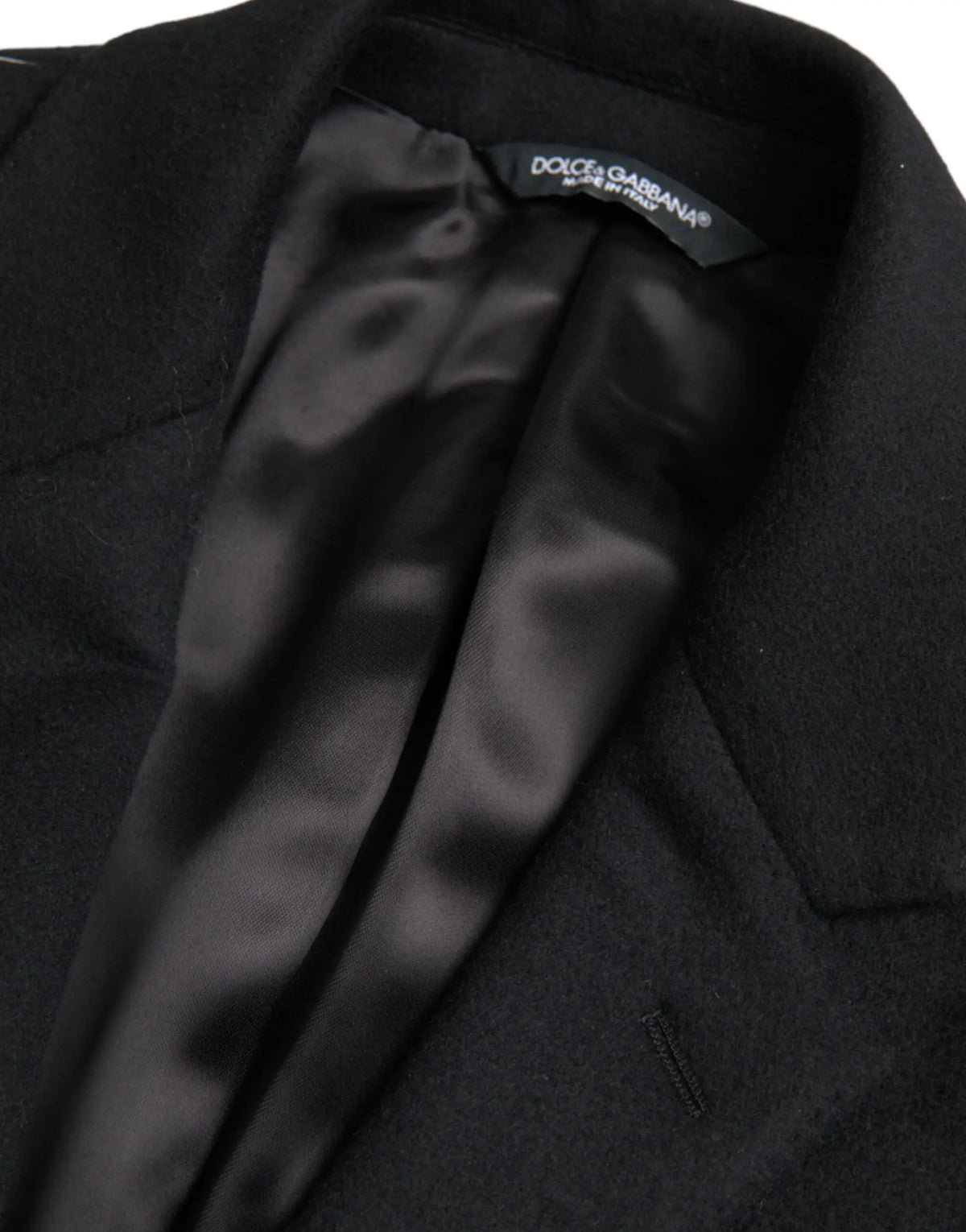 Dolce & gabbana trench coat jacket noir single boutonnage en laine avec doublure satinée