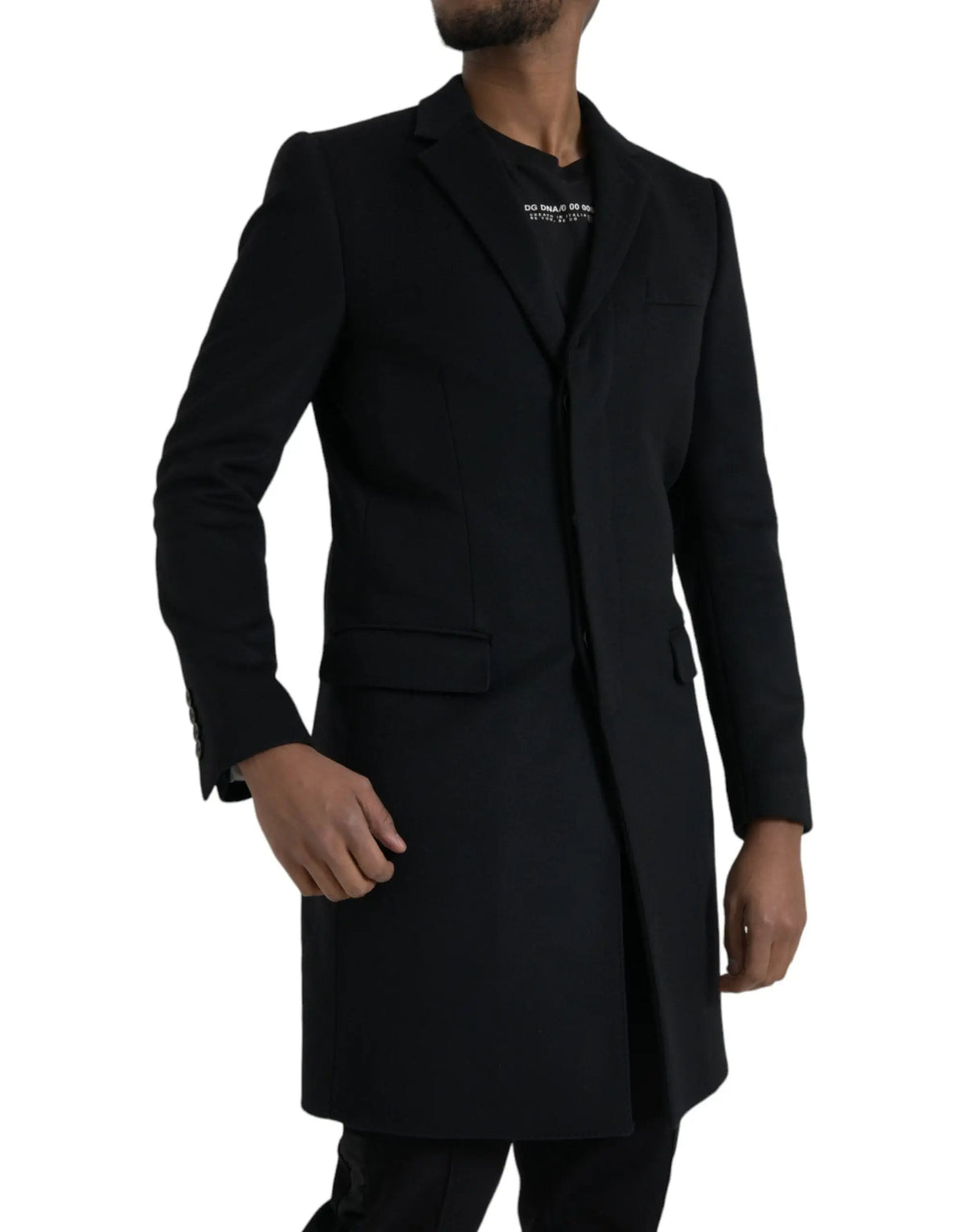 Manteau trench noir dolce & gabbana en laine avec coupe moderne et branding subtil sur le col intérieur
