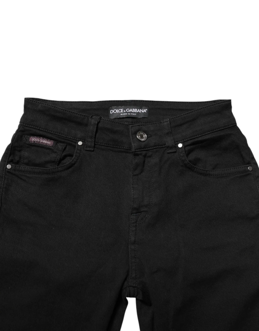 Jeans en denim noir dolce & gabbana coupe droite élégante en coton avec détails de couture subtils taille mi-haute