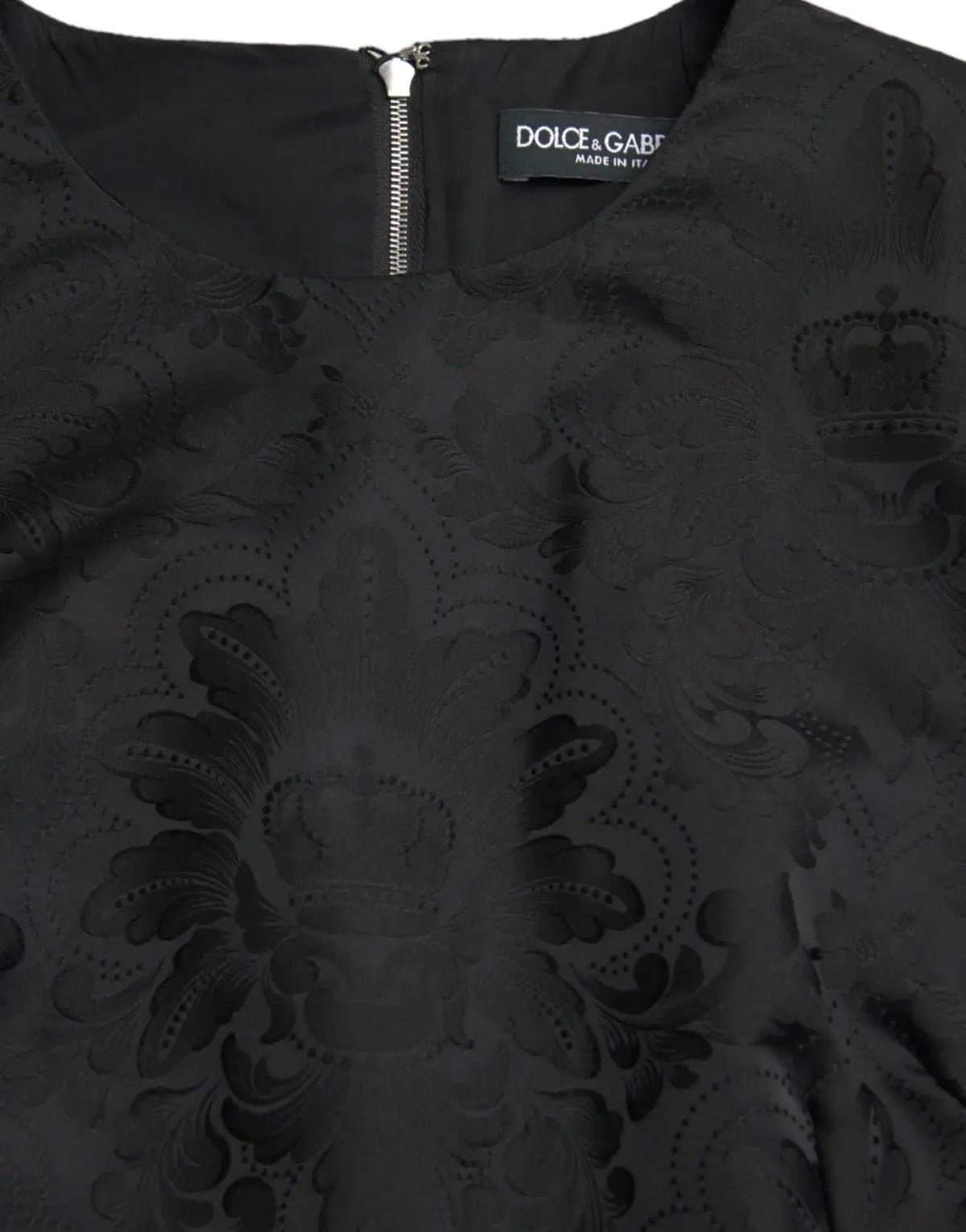 Blouse noire dolce & gabbana sans manches avec broderies florales et couronnes pour mini robe ajustée en a-line