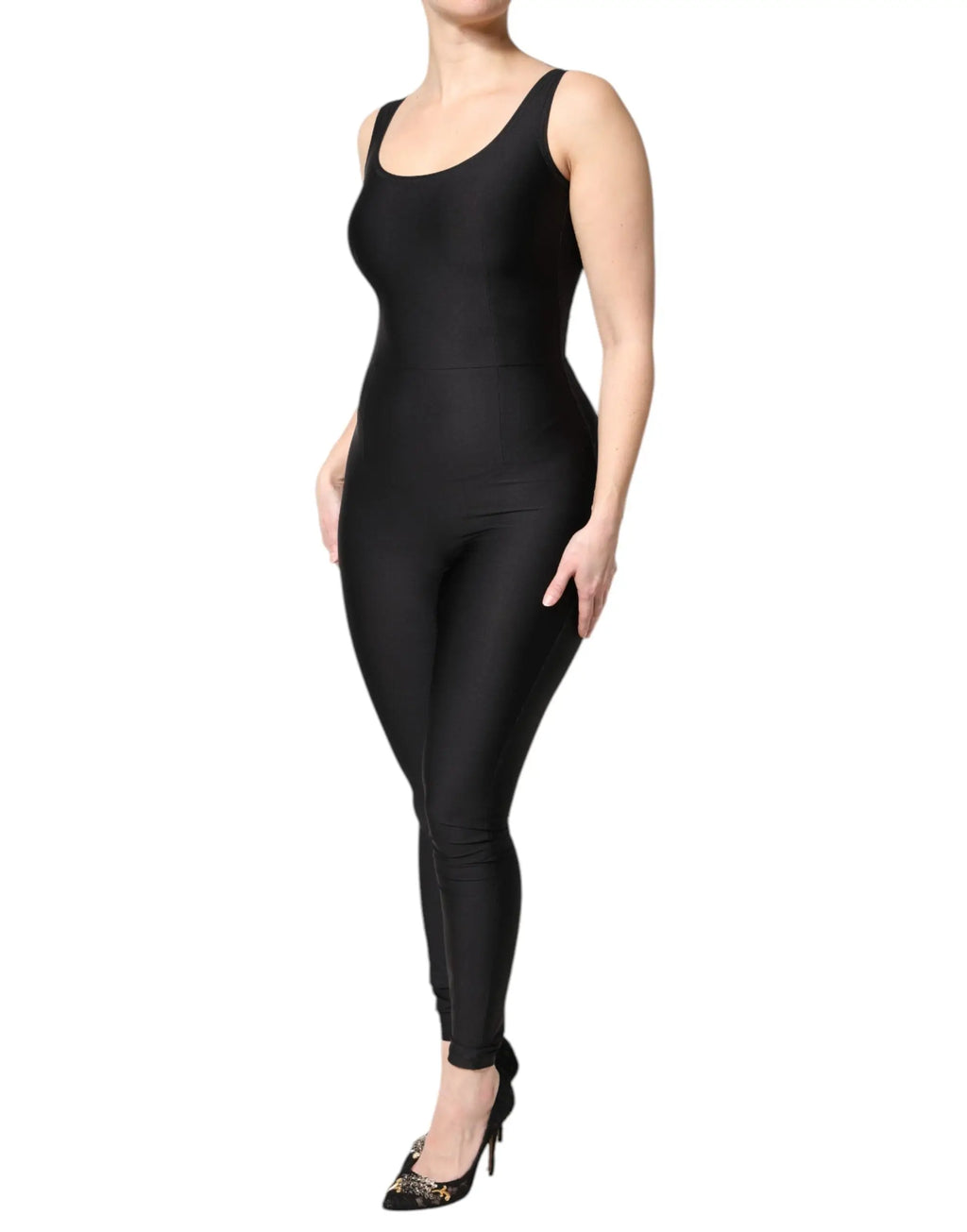 Dolce & Gabbana combinaison femme noire sans manches en tissu stretch moulante à col scoop et jambes fines