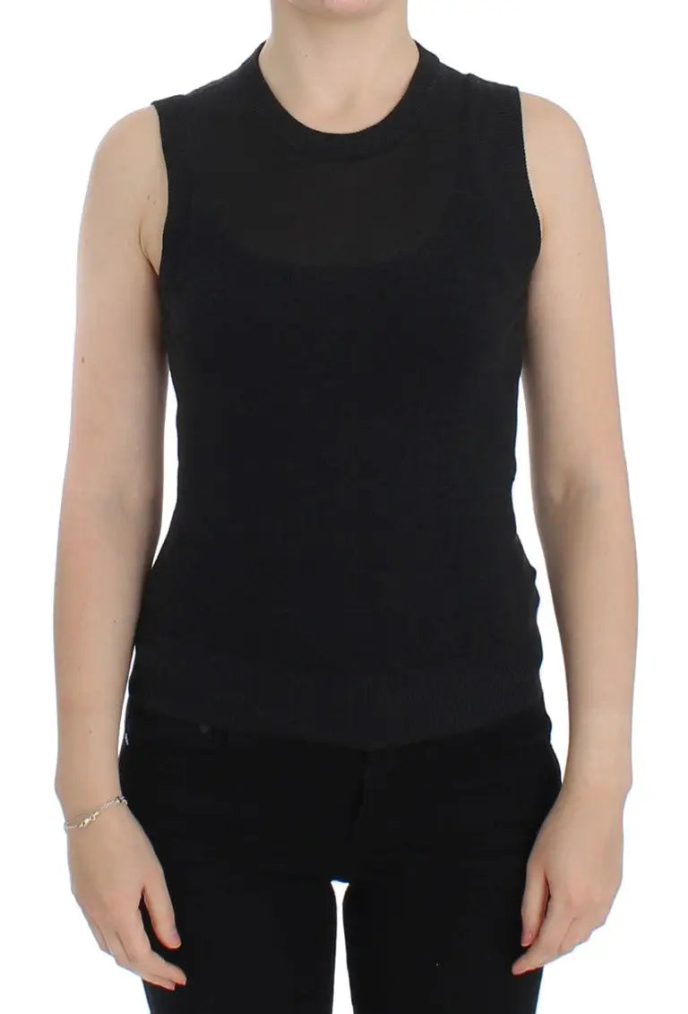 Dolce & gabbana noir pull sans manches en maille avec encolure ronde en coton élégant pour femme