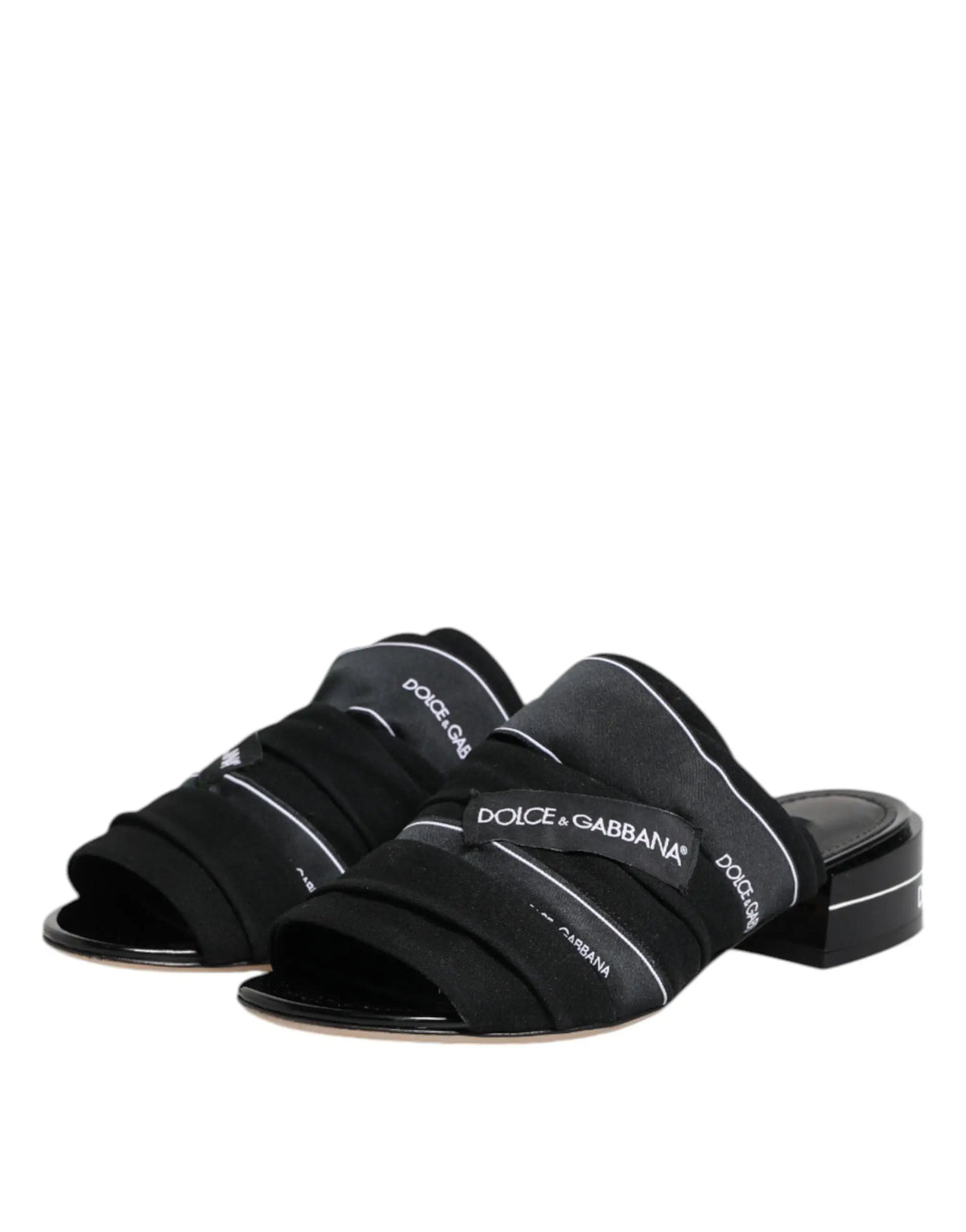 Dolce & Gabbana sandales slides noires avec bride tissée et petit talon bloc pour un look élégant
