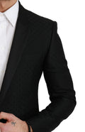 Dolce & gabbana blazer slim fit noir à motifs de points subtils en tissu raffiné martini
