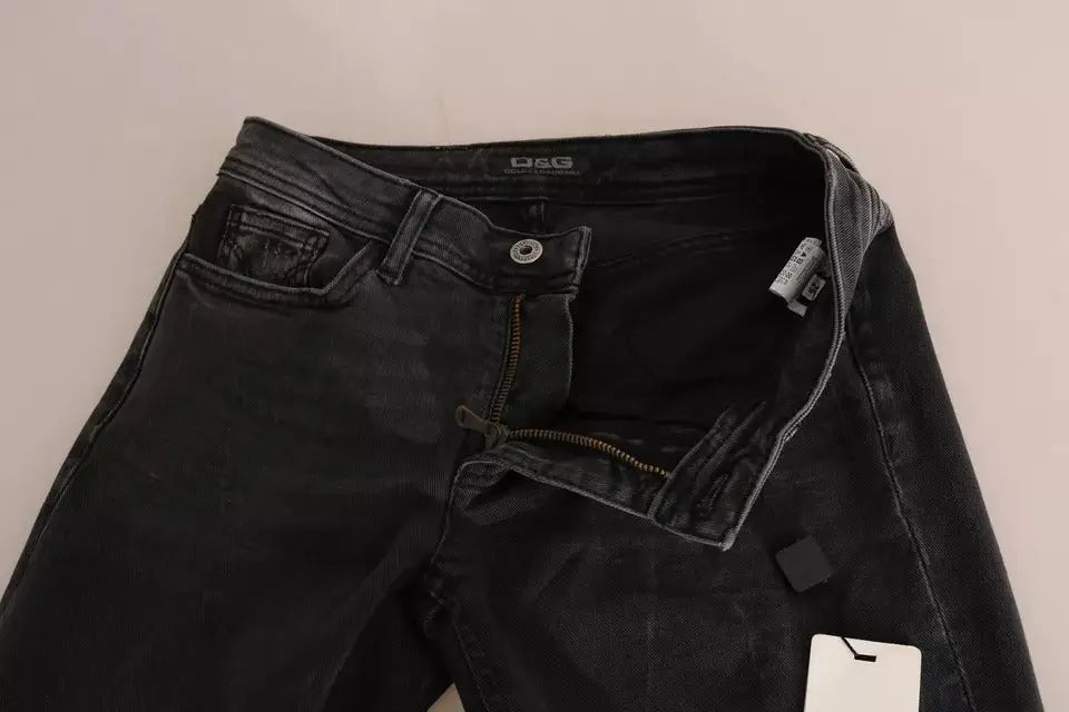 Jean slim fit en coton noir dolce gabbana avec délavé et ourlet brut