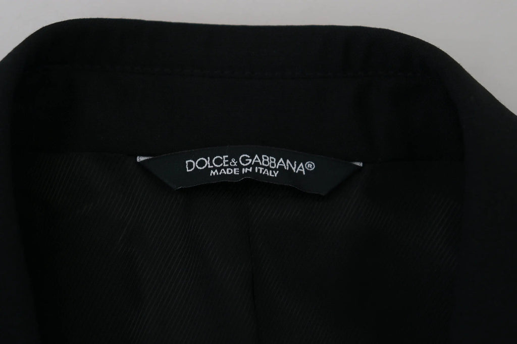 Étiquette noire dolce & gabbana brodée en blanc sur blazer formel slim martini noir made in italy