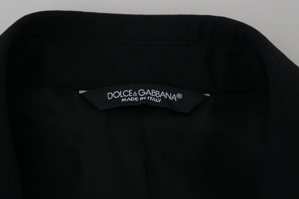 Étiquette noire dolce & gabbana brodée en blanc sur blazer formel slim martini noir made in italy