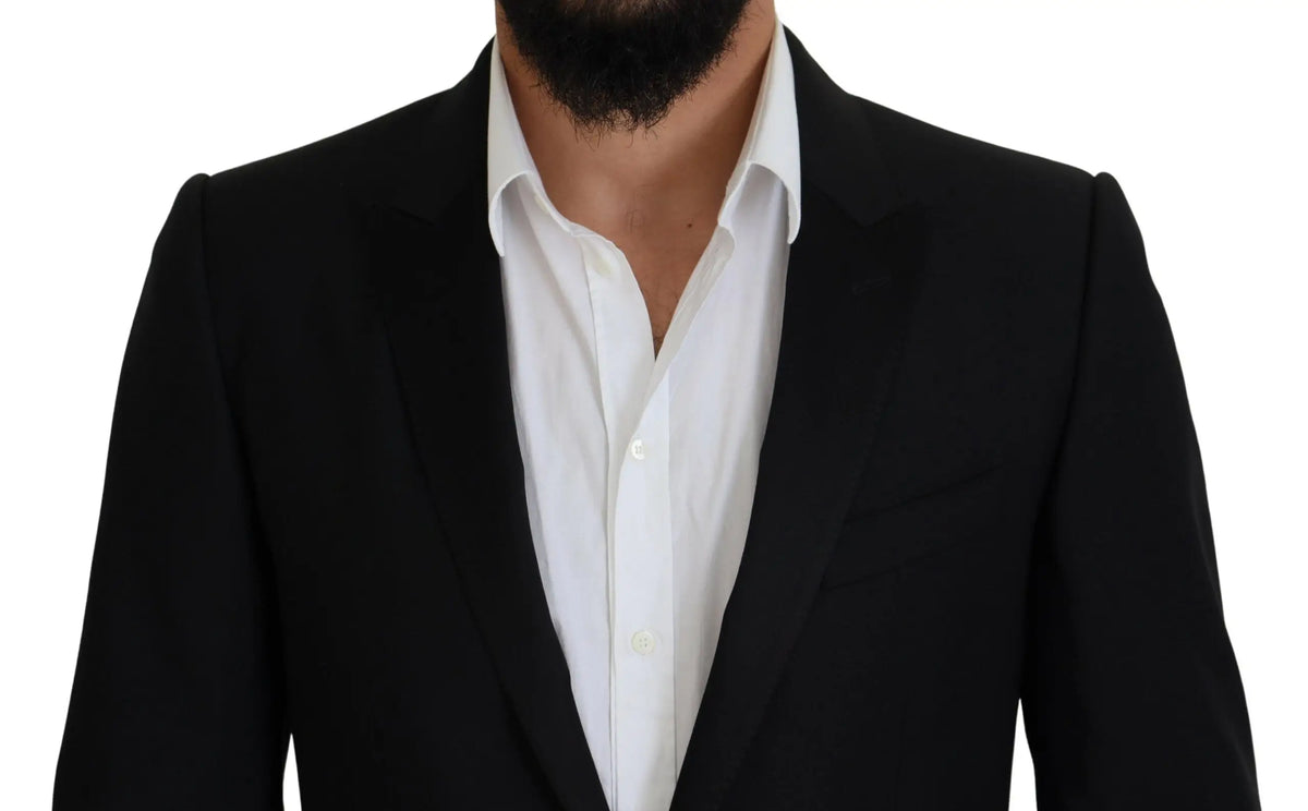 Dolce and gabbana blazer slim fit noir à col cranté porté sur chemise blanche formelle élégante