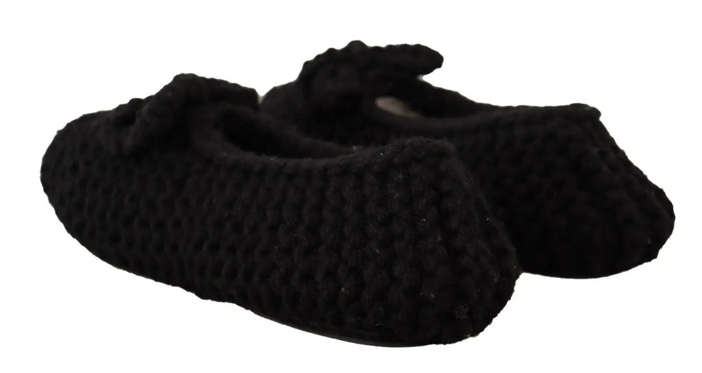 Chaussons ballerines dolce & gabbana noirs en tricot de laine avec détail nœud sur le devant