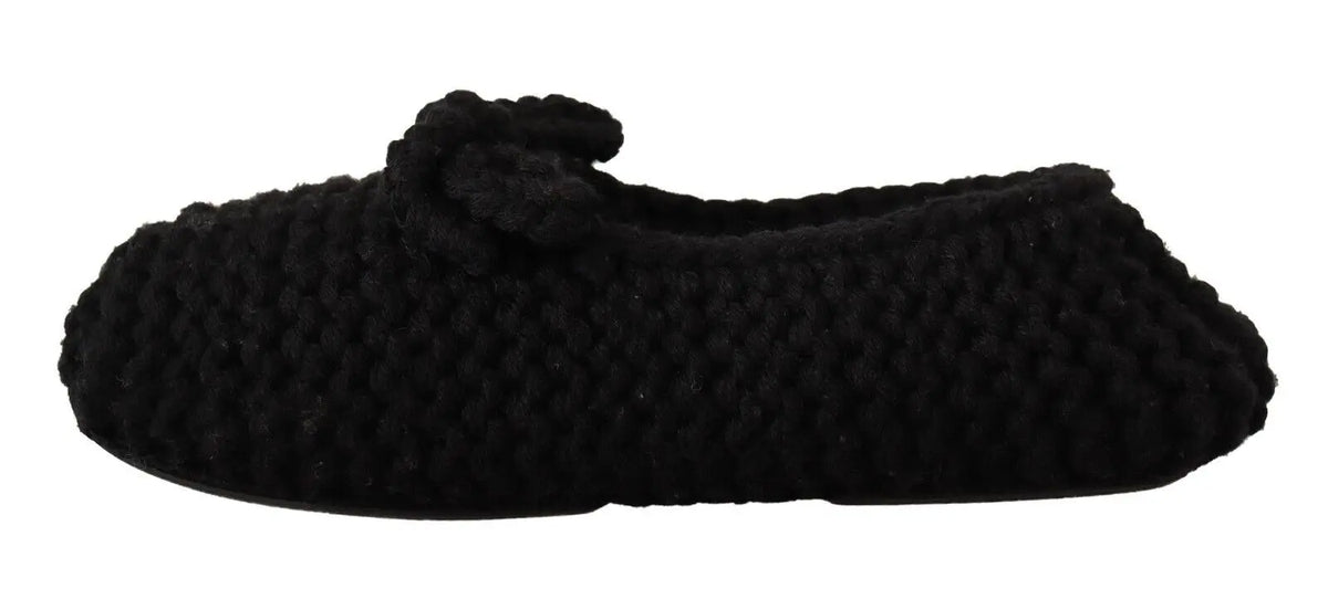 Dolce & gabbana ballerines en tricot de laine noires avec surface douce et noeud décoratif à l’avant