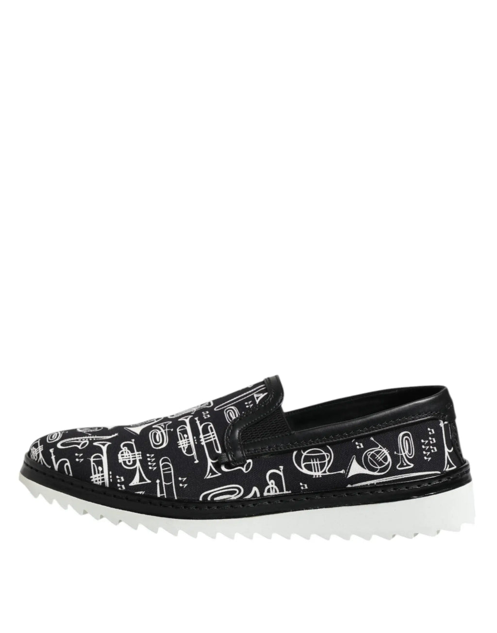 Dolce & Gabbana mocassins noirs en toile avec motifs d instruments de musique et semelle en caoutchouc texturée