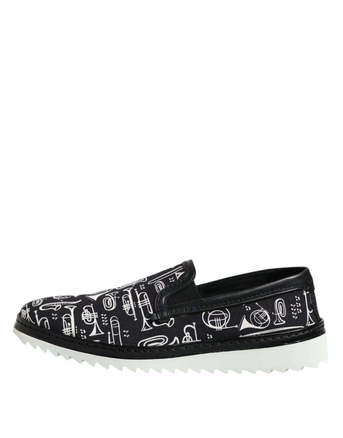 Dolce & Gabbana mocassins noirs en toile avec motifs d instruments de musique et semelle en caoutchouc texturée