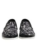 Dolce & Gabbana chaussures hommes loafers slip on noires en toile avec motif blanc d instruments de musique et notes