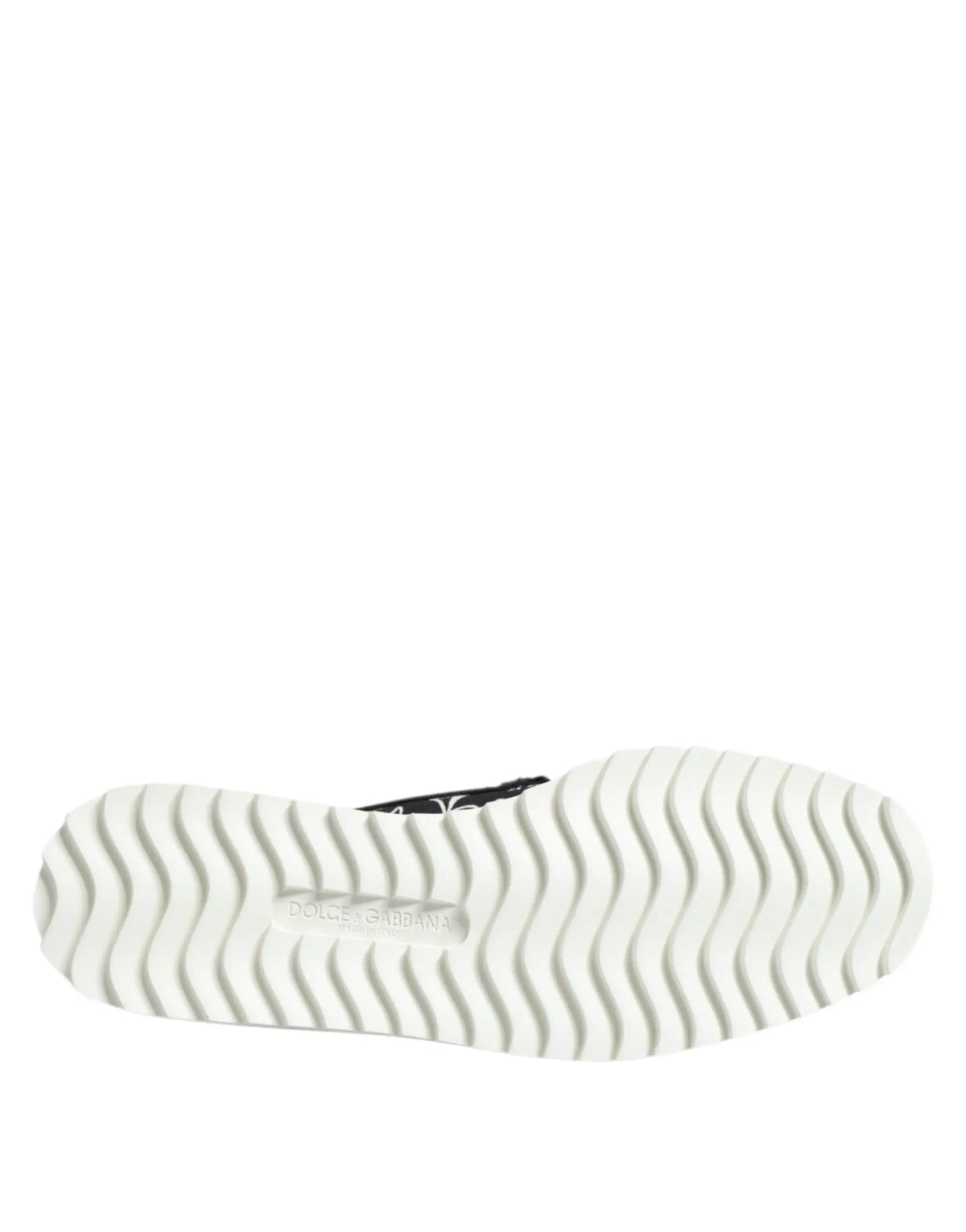 Dolce & gabbana loafers hommes noirs en cuir avec semelle blanche ondulée et logo sur la tige