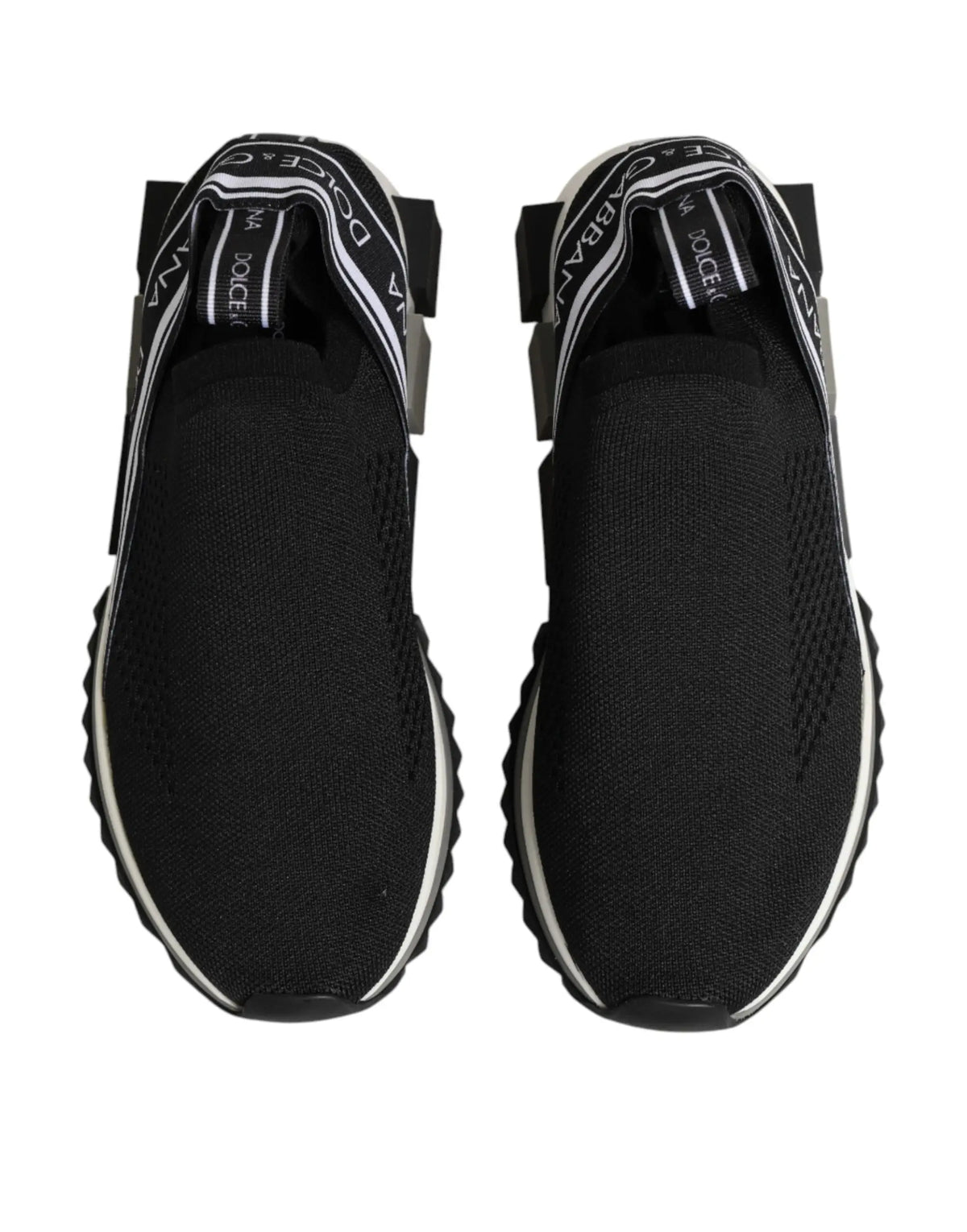 Baskets basses noir dolce gabbana en maille slip-on avec logo blanc et semelle épaisse