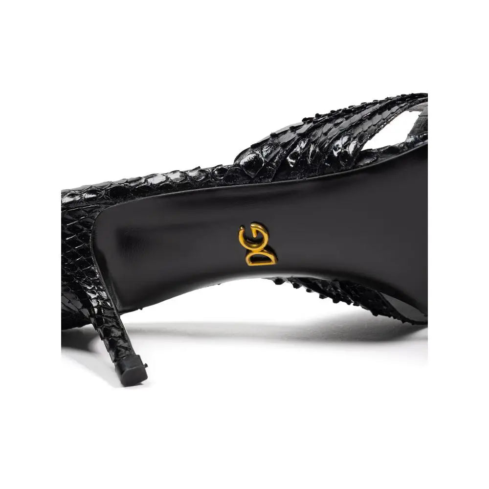 Mules plateformes dolce gabbana en python noir avec logo dg doré sur le talon vue arrière