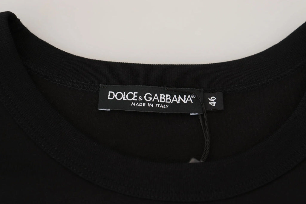 T-shirt noir dolce & gabbana en coton avec col rond classique et étiquette made in italy visible