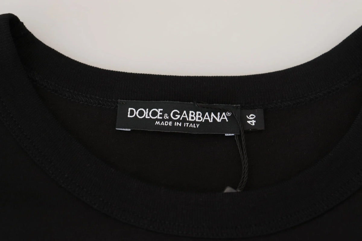 T-shirt noir dolce & gabbana en coton avec col rond classique et étiquette made in italy visible