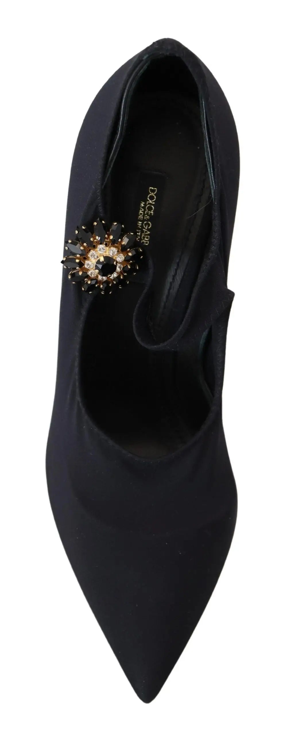 Chaussure à talon aiguilles dolce & gabbana noire en daim avec embellissement en perles scintillantes sur le côté