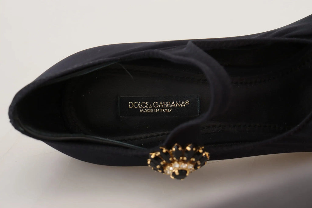 Dolce & gabbana escarpin noir en daim avec embellissement or et cristal sur le bout pour femme