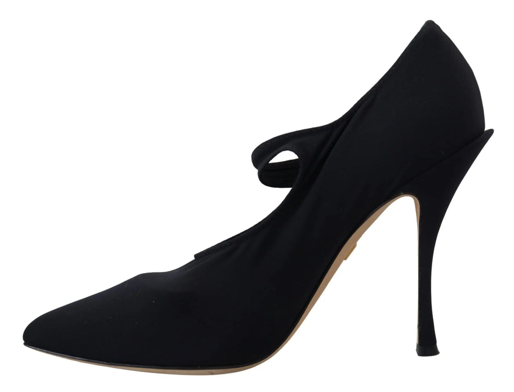 Dolce & gabbana escarpin mary jane en satin noir avec talon haut fin et bride à la cheville style chaussette crystal