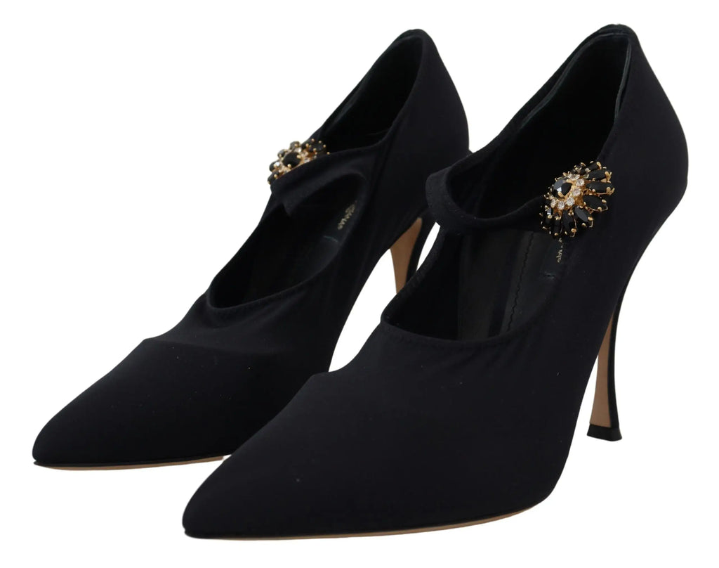Dolce & gabbana black suede high-heeled pumps with gold-tone crystal ankle strap embellishments