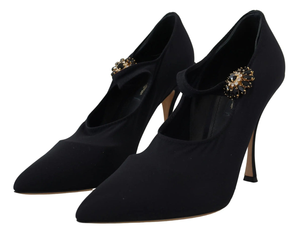 Dolce & gabbana black suede high-heeled pumps with gold-tone crystal ankle strap embellishments
