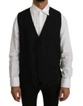 Dolce & gabbana veste noire en laine et soie avec cinq boutons foncés et coupe classique ajustée