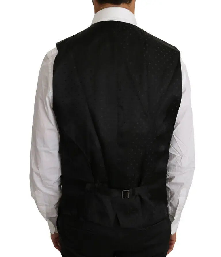 Dolce & gabbana veste noire en laine et soie avec texture et motif à pois subtils taille ajustée élégante
