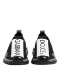 Dolce & gabbana black sorrento slip on sneakers with mesh upper and glossy rubber sole shown from the back