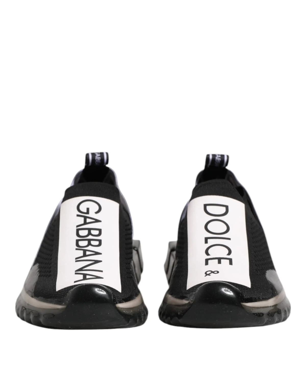 Dolce & gabbana black sorrento slip on sneakers with mesh upper and glossy rubber sole shown from the back