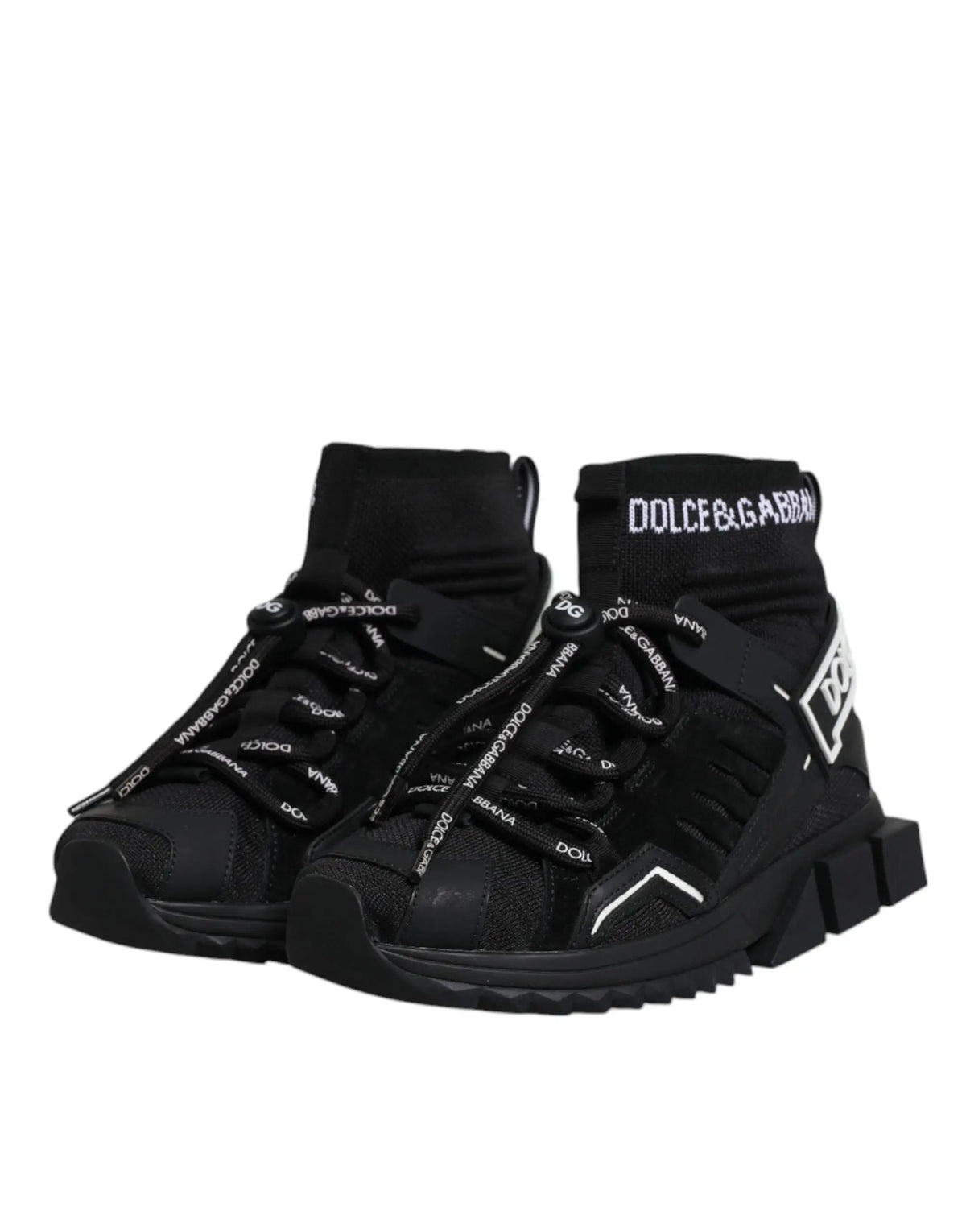 Baskets montantes noir dolce & gabbana sorrento avec logo blanc et empeigne en mesh texturé