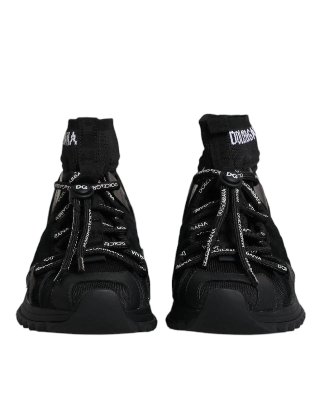 Baskets montantes noires dolce & gabbana sorrento avec logo blanc répété sur les lacets et la languette