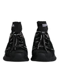 Baskets montantes noires dolce & gabbana sorrento avec logo blanc répété sur les lacets et la languette
