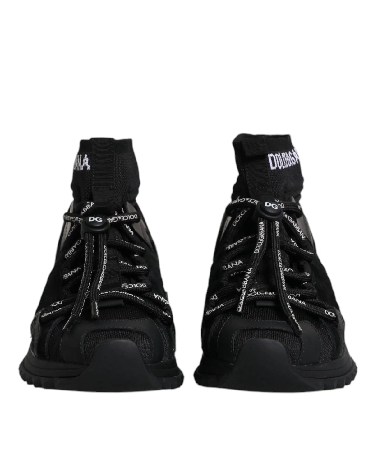 Baskets montantes noires dolce & gabbana sorrento avec logo blanc répété sur les lacets et la languette