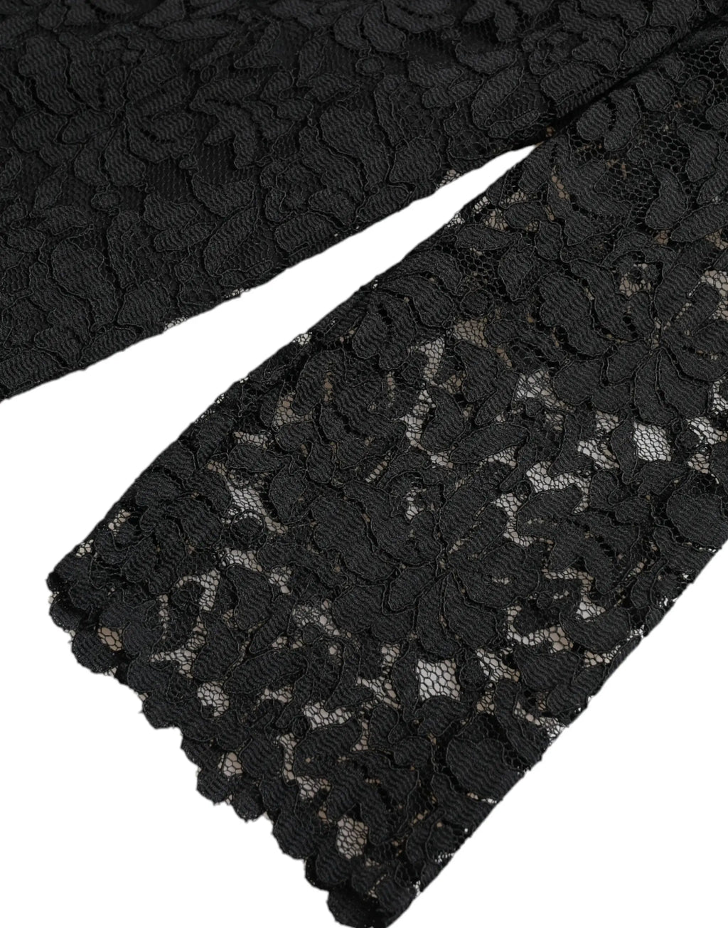 Blouse dolce & gabbana noire en dentelle florale avec motifs de pétales en relief et fond en maille délicate en nylon