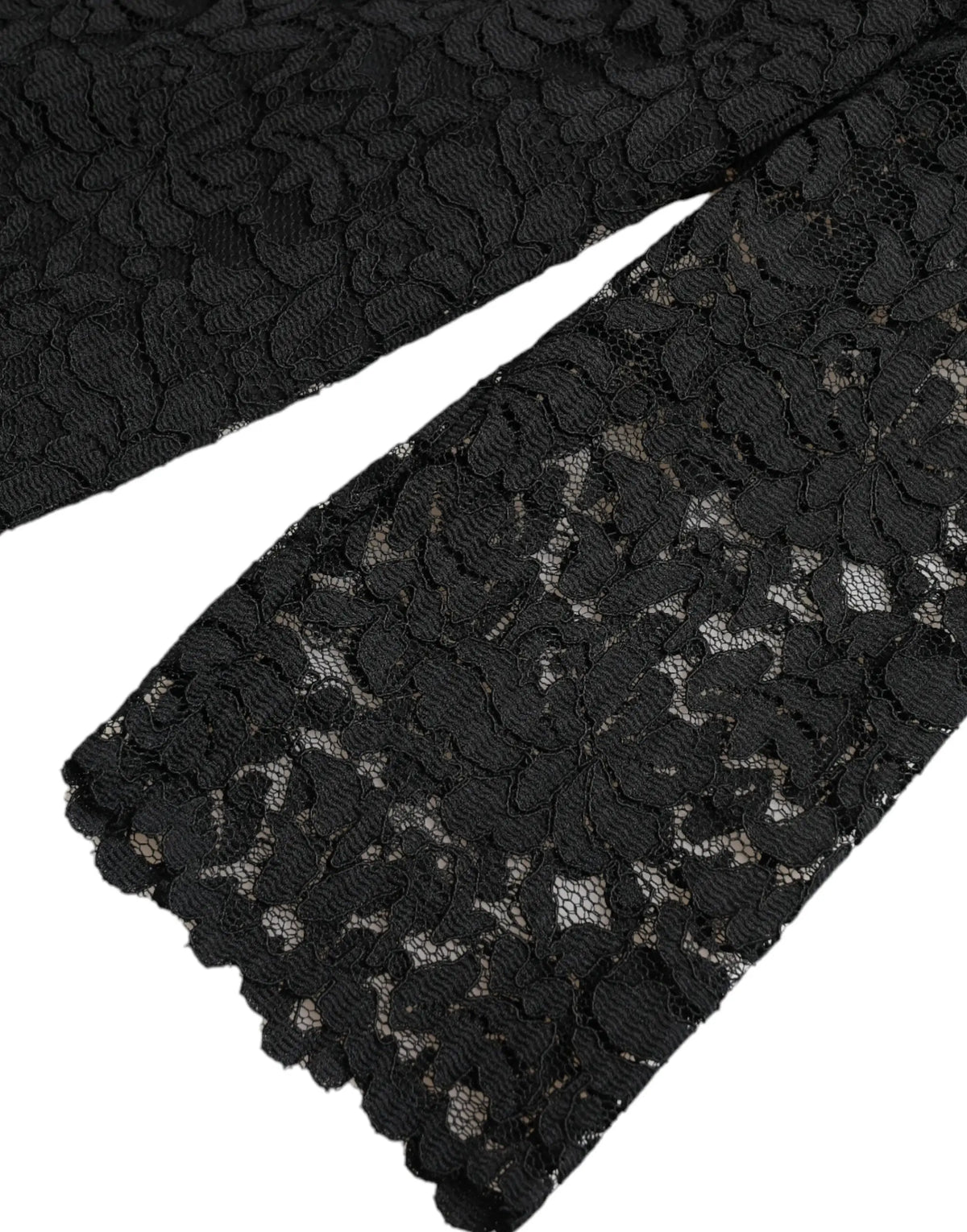 Blouse dolce & gabbana noire en dentelle florale avec motifs de pétales en relief et fond en maille délicate en nylon