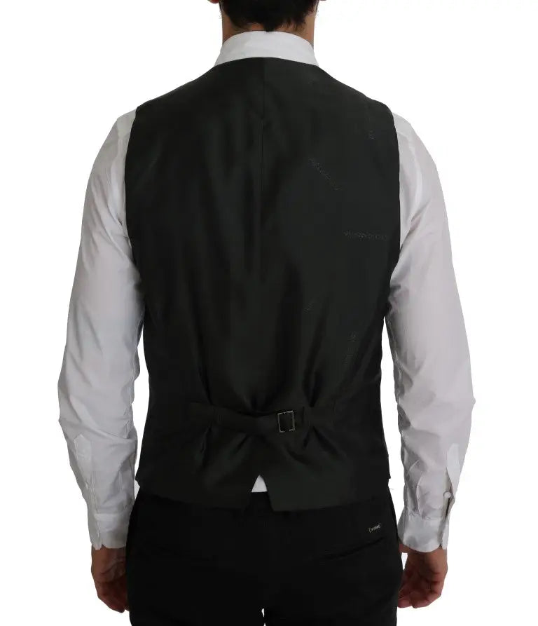 Dolce & Gabbana black staff cotton striped vest with sleek tailored fit and subtle sheen for formal wear