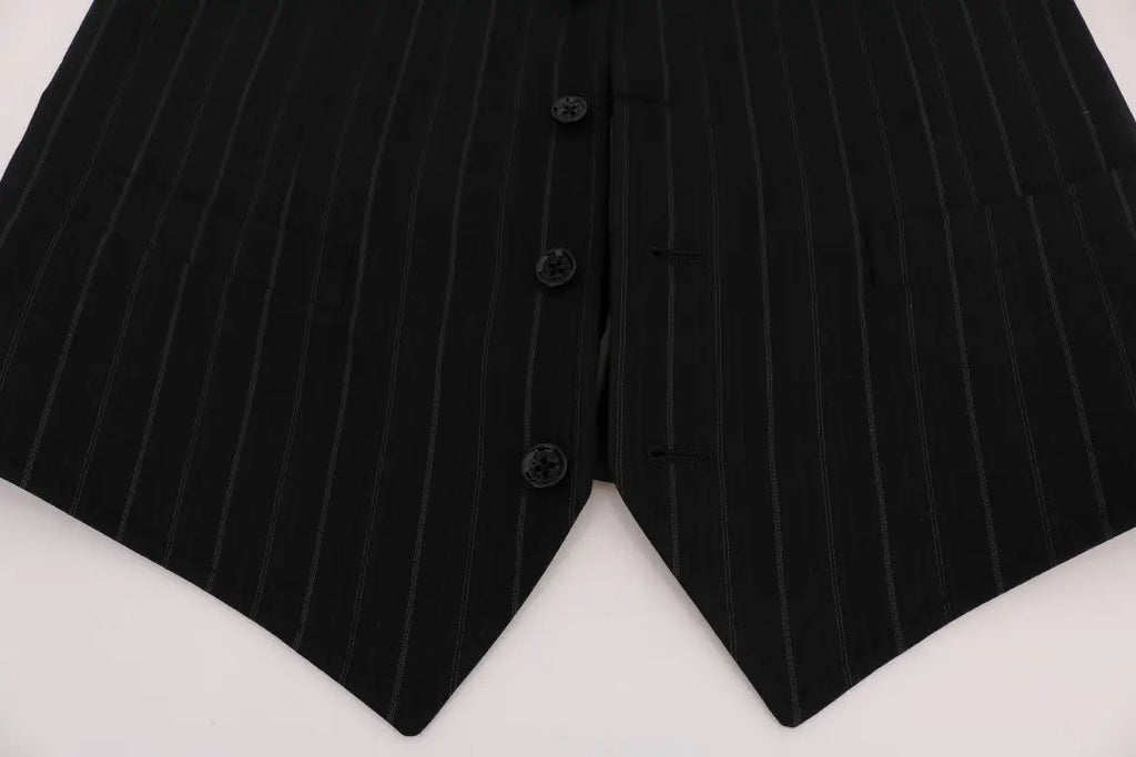 Dolce & Gabbana black cotton staff vest with pinstripes and three black buttons down the front