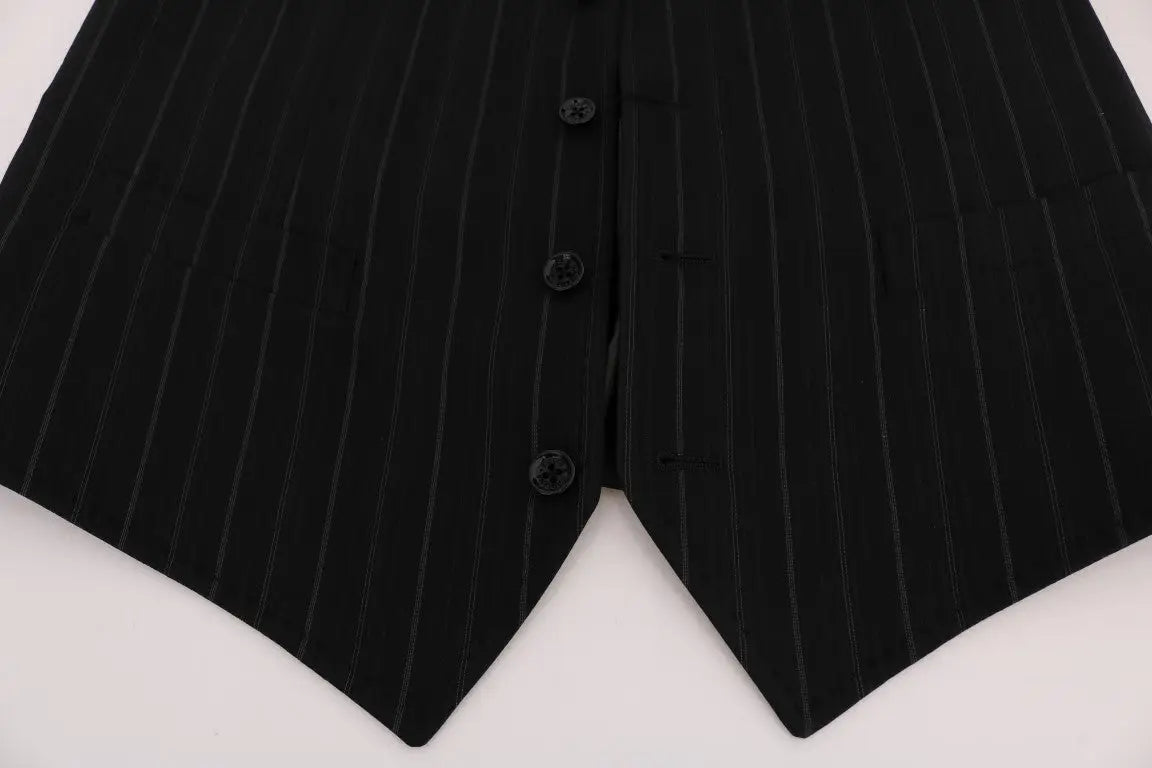 Dolce & Gabbana black cotton staff vest with pinstripes and three black buttons down the front