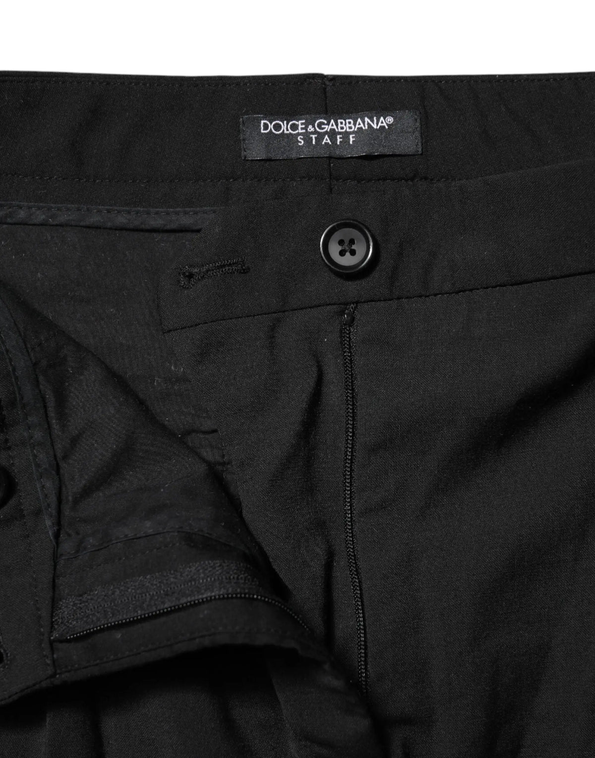 Pantalon noir en coton dolce gabbana staff taille mi-haute coupe fuselée avec bouton noir assorti