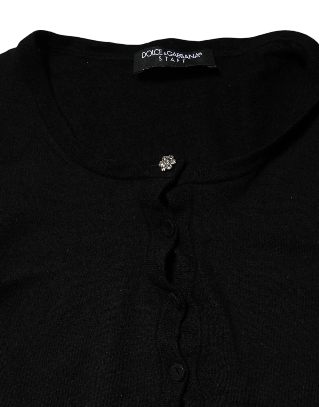 Dolce gabbana cardigan noir staff en maille avec bouton floral argenté décoratif au col rond