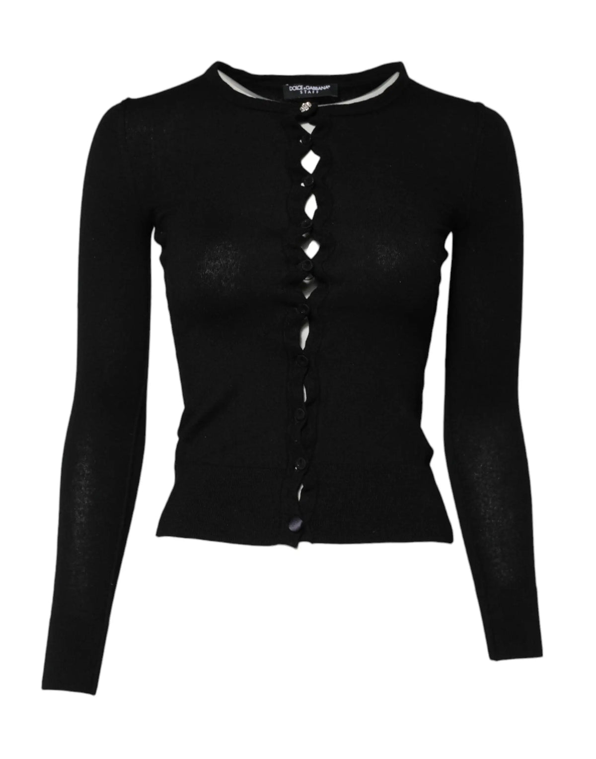 Cardigan noir dolce & gabbana staff en maille avec silhouette ajustée manches longues et détail laçage devant
